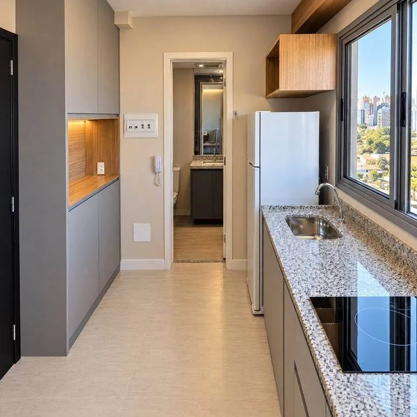 Reforma de apartamento na região do Campo Belo, São Paulo — circulação de studio entregue pela Morale na Vila Cordeiro