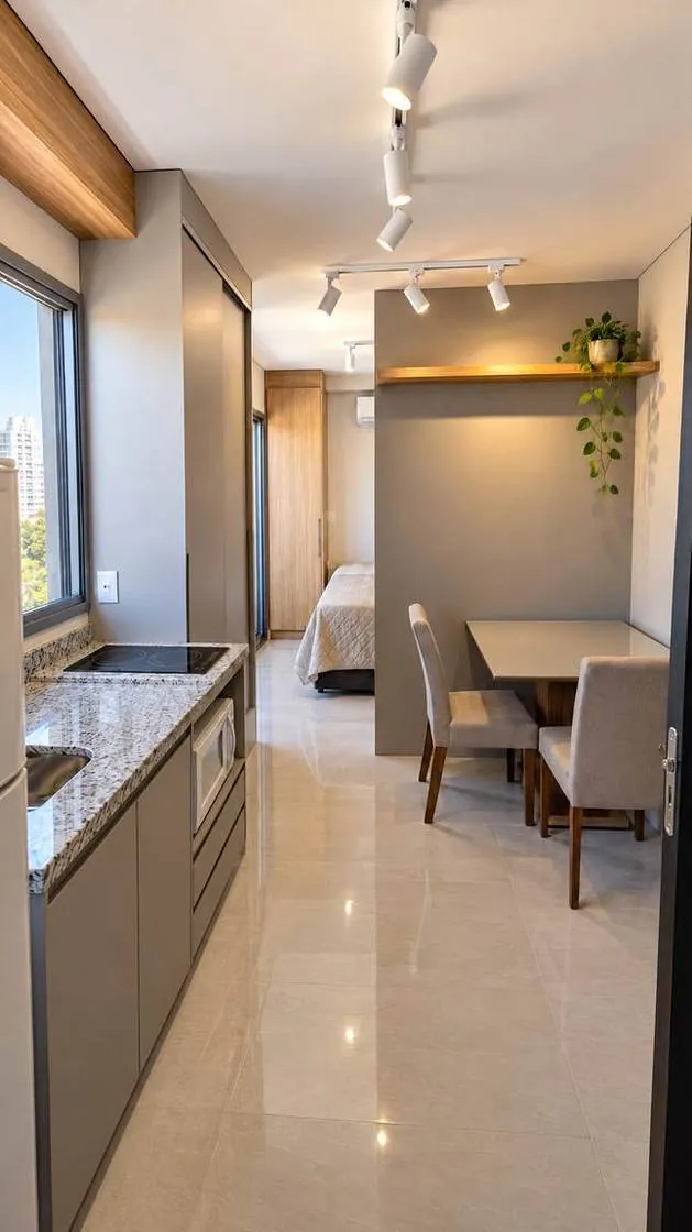 Reforma de studio de 25 m² na Vila Cordeiro, Brooklin, São Paulo — cozinha planejada entregue pela Morale